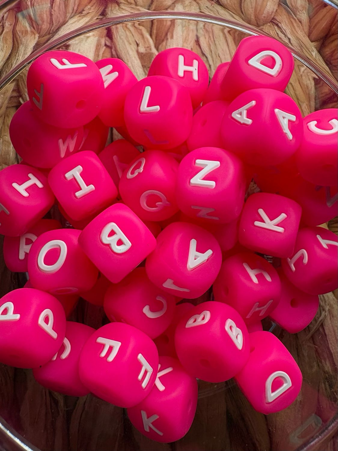 Bulk Bag Hot Pink Silicone Letter Cub-52pc