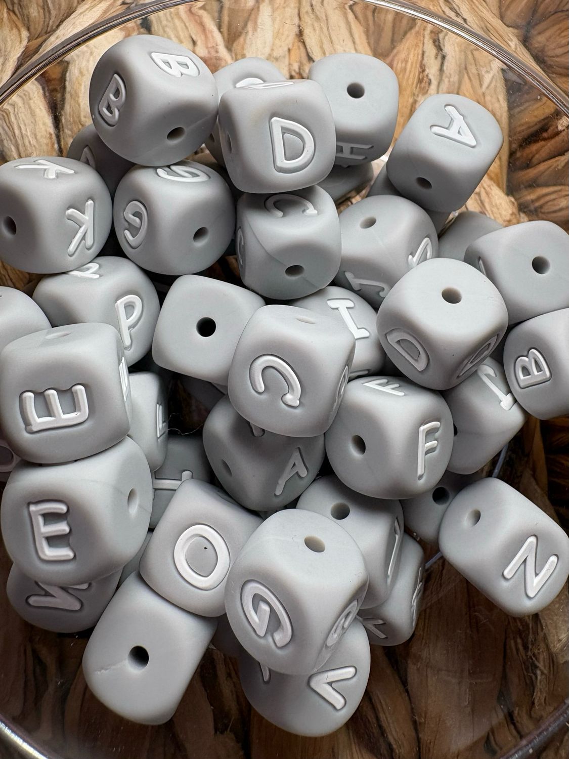 Bulk Bag Gray Silicone Letter Cub-52pc