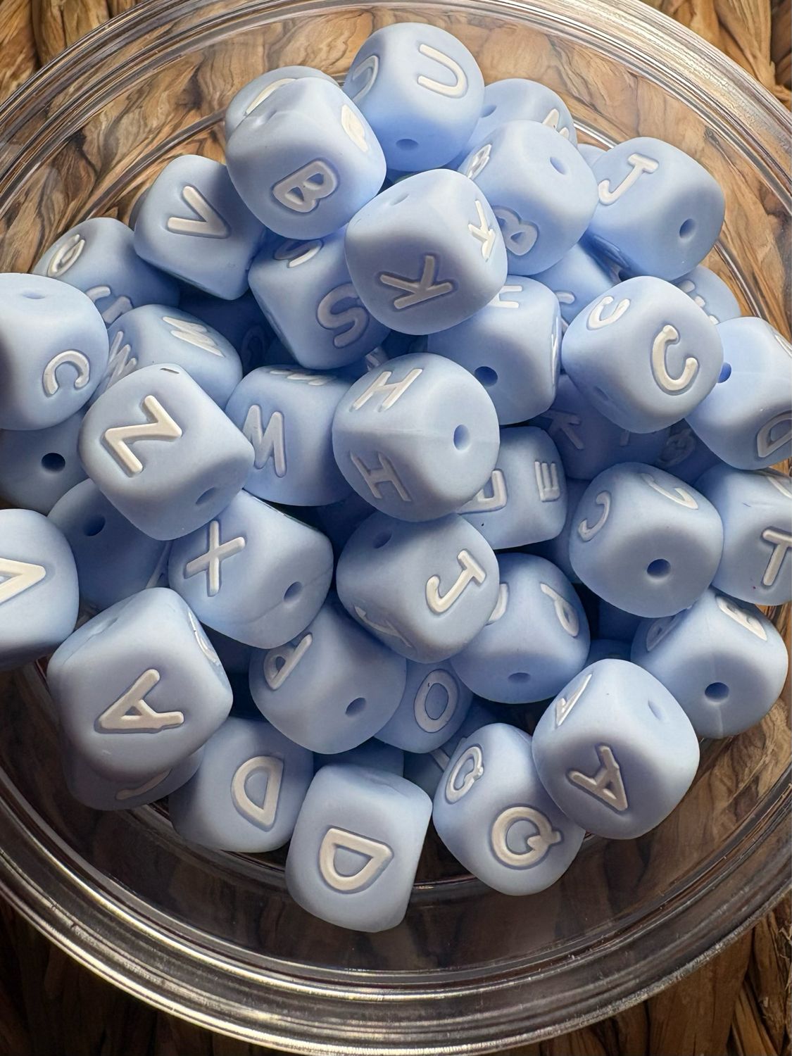 Bulk Bag Light Blue Silicone Letter Cubes-52 letters 