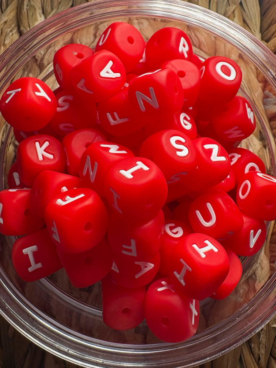 Bulk Bag Red Silicone Letter Cubes-52 letters 