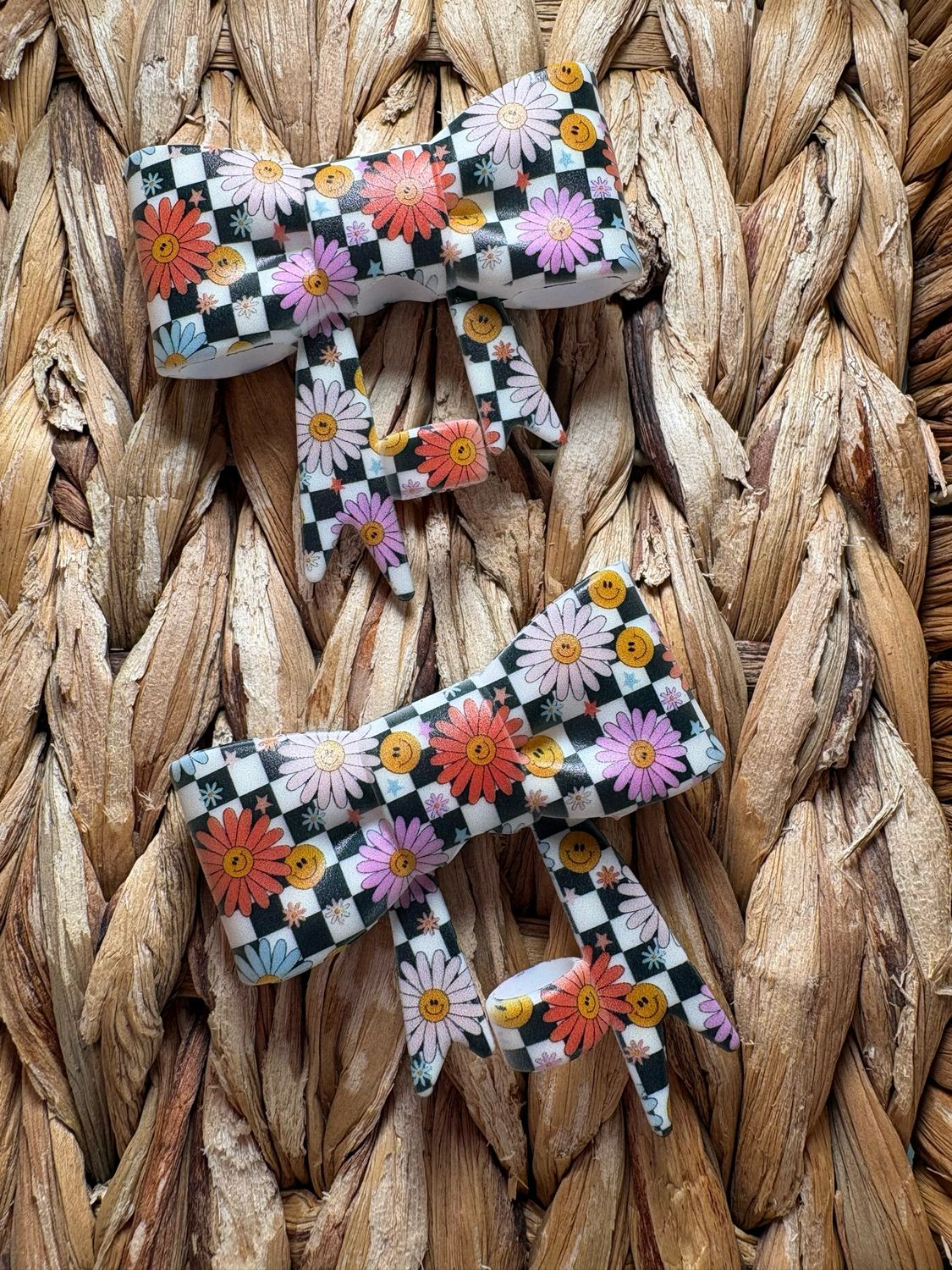Flower Checkered Bow Focal/Straw Topper