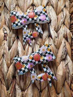 Flower Checkered Bow Straw Topper ST57