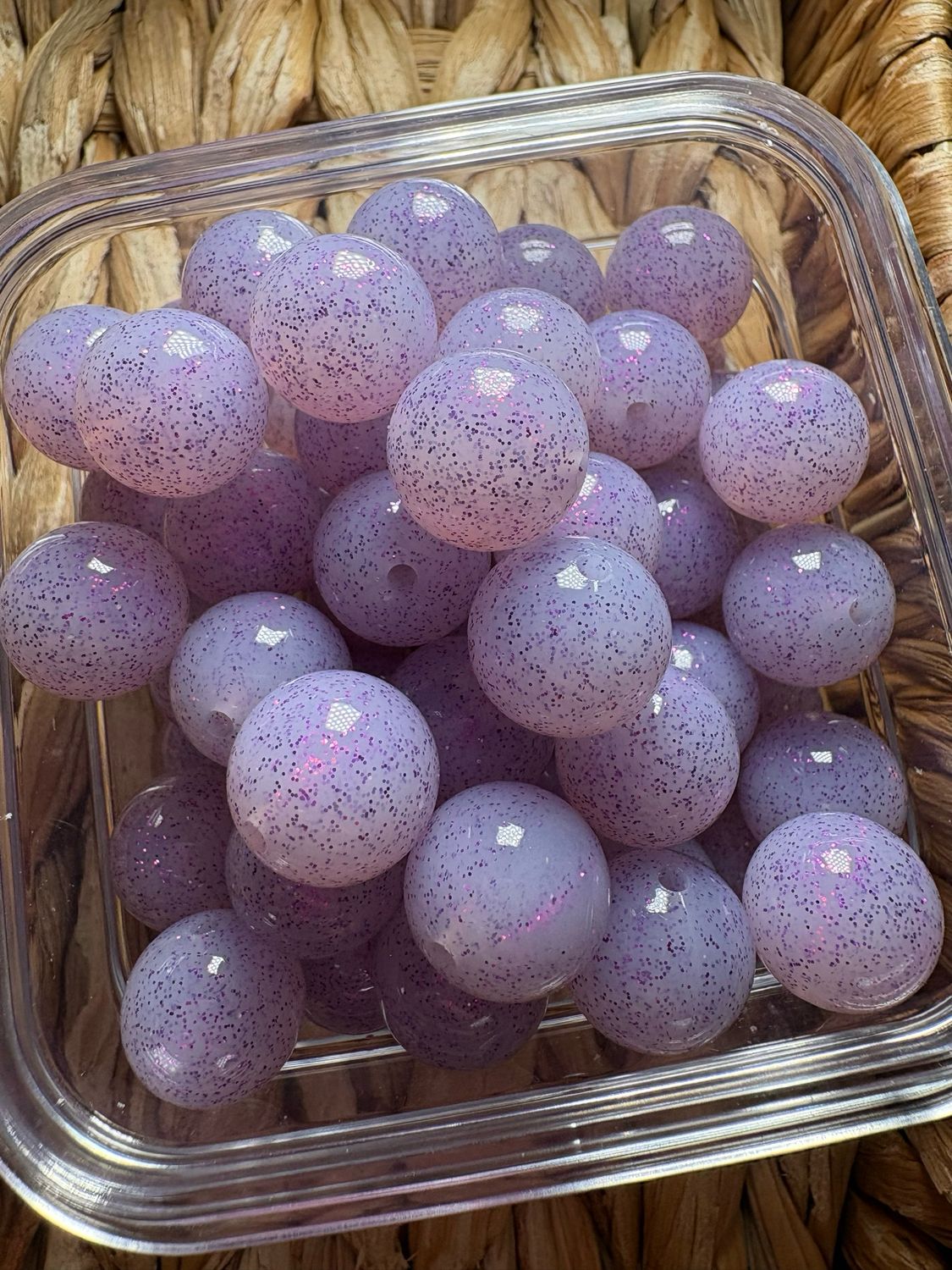 15mm Purple Glitter Silicone Bead