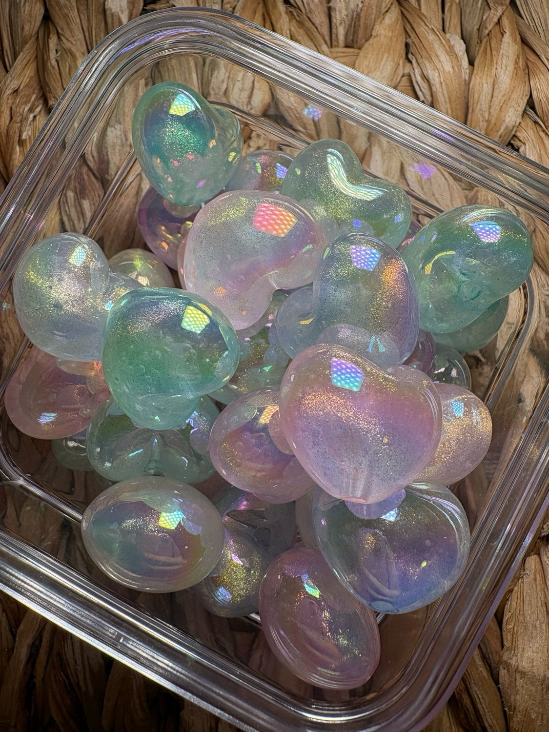 Bulk Bag- Specialty Heart Glitter Cateye- 50pc- S112