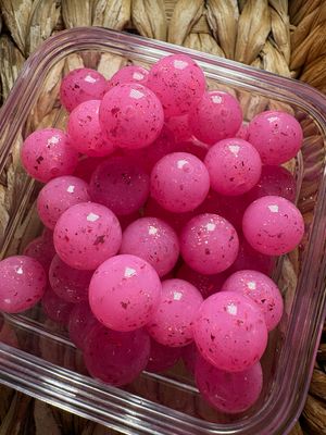 15mm Pink Glitter Liquid Silicone Bead
