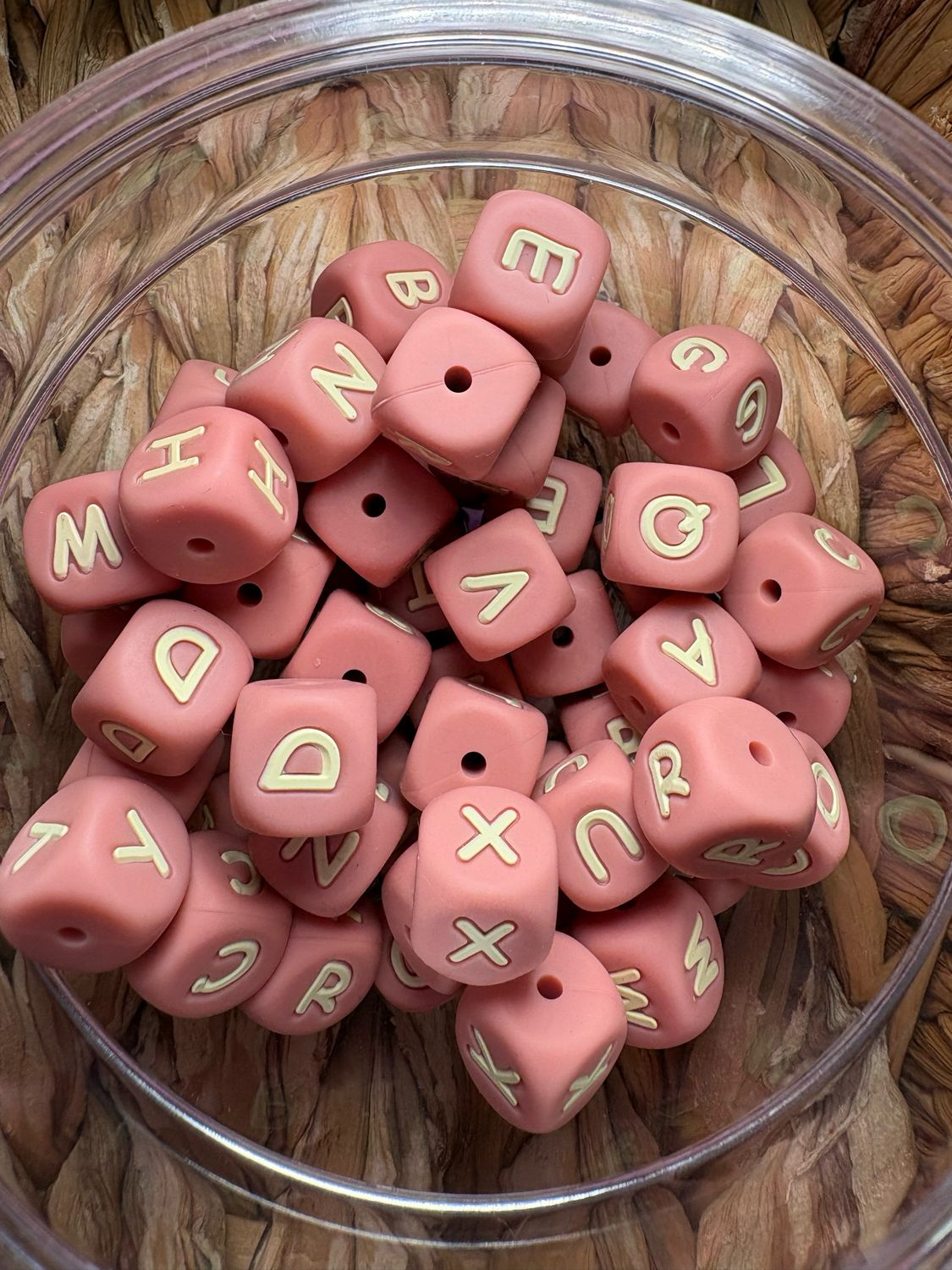 Bulk Bag-Dark Tan Silicone Letter Beads-52pc