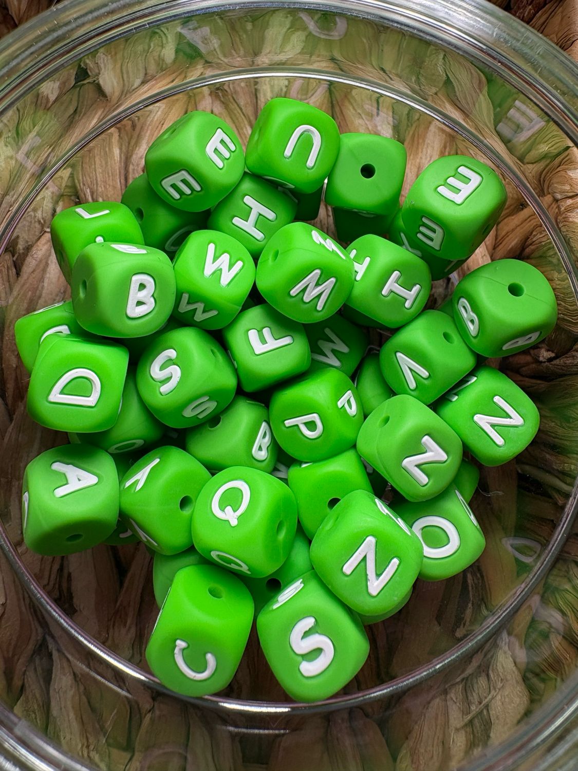 Bulk Bag-Light Green Silicone Letter Beads-52pc