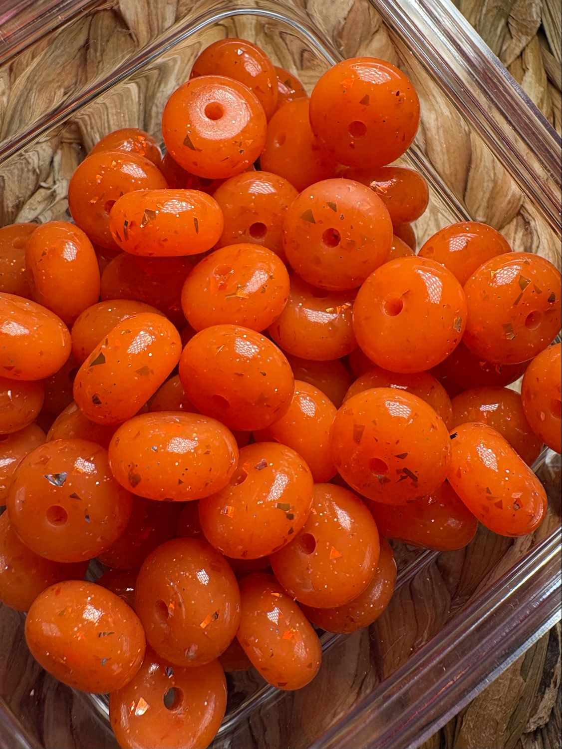 Orange Glitter Confetti Silicone Abacus Spacer