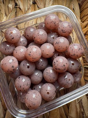 15mm Brown Glitter Confetti Liquid Silicone Bead