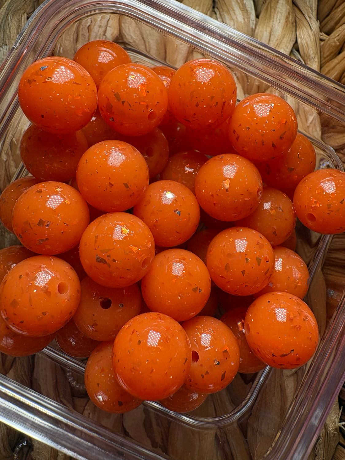 15mm Orange Glitter Confetti Silicone Bead