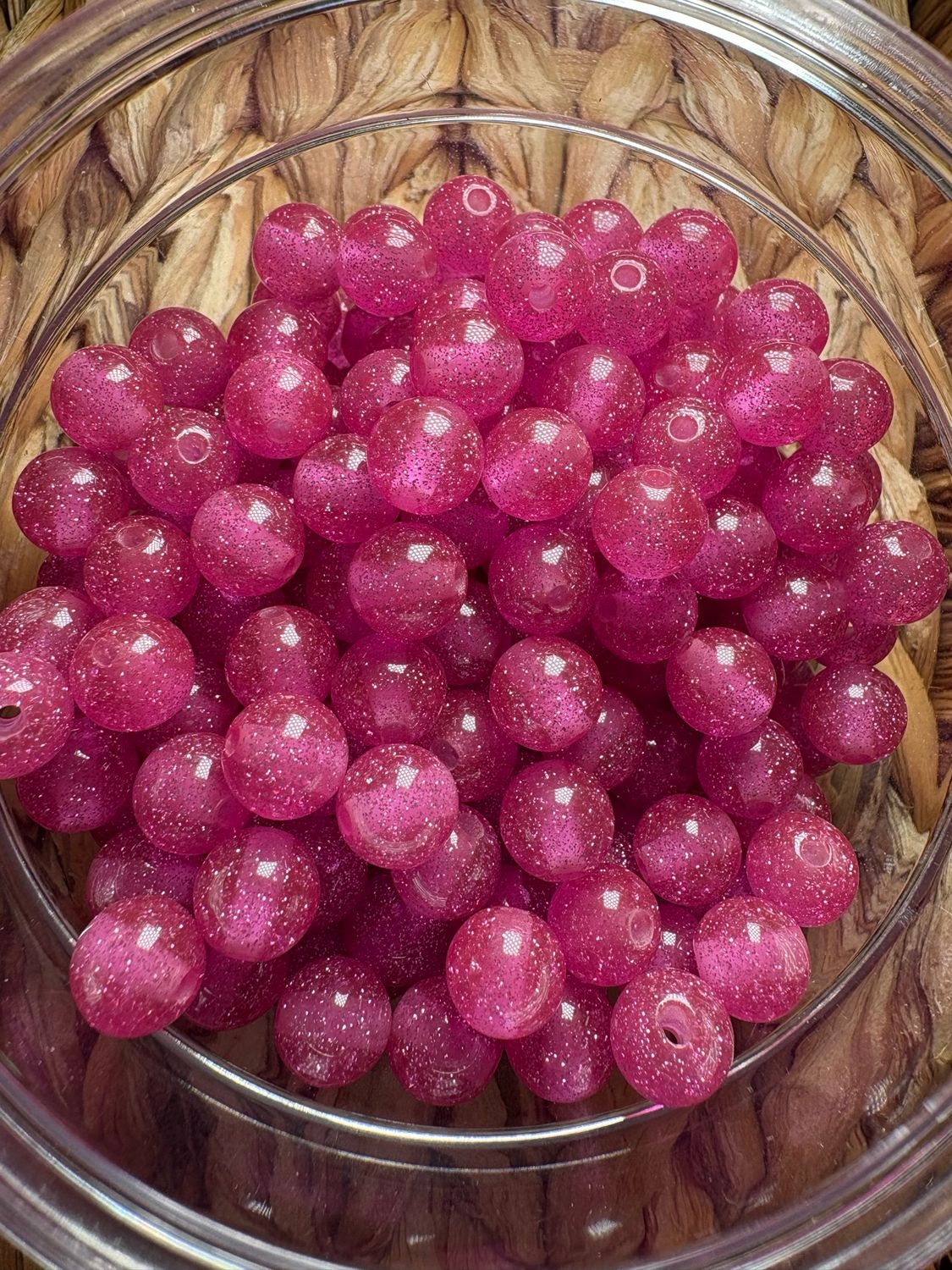 10mm Dark Pink Glitter Bead