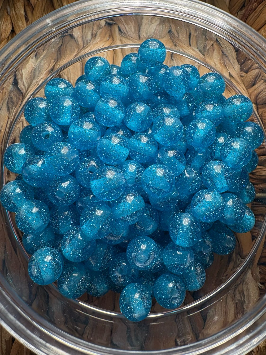 10mm Ocean Blue Glitter Bead