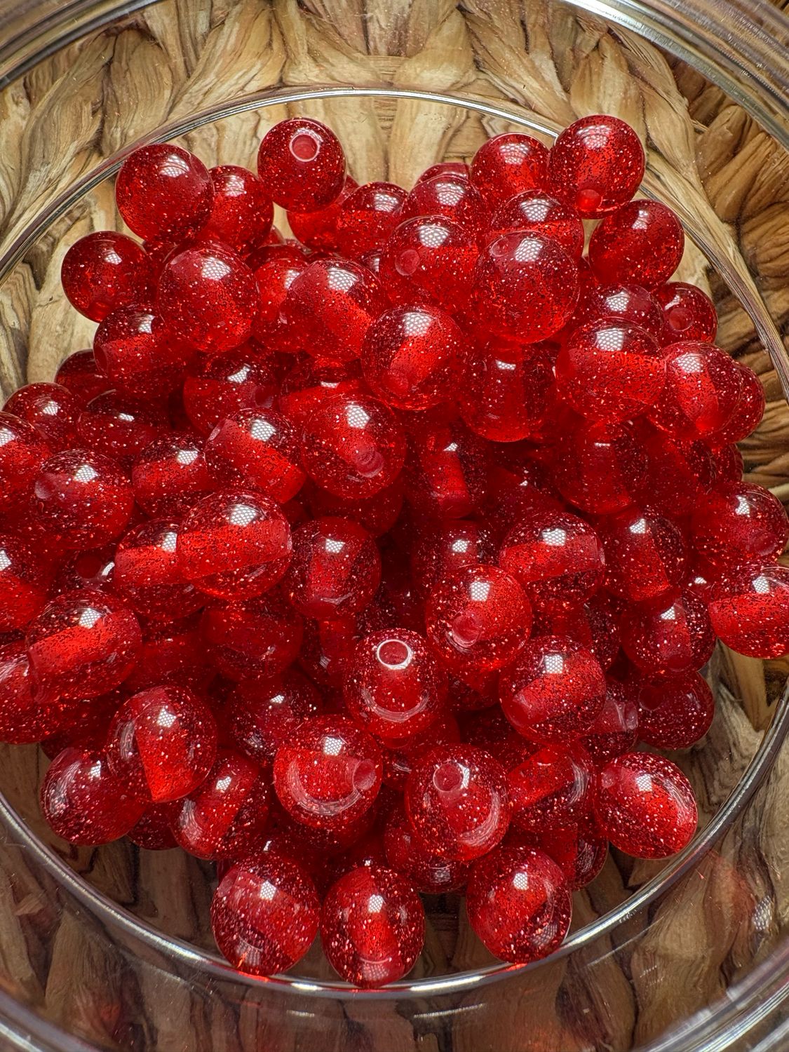 10mm Red Glitter Bead