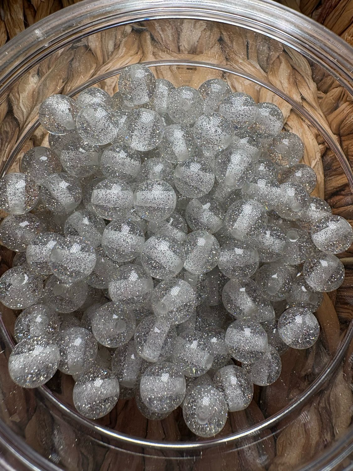 10mm Silver Glitter Bead