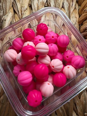Bulk Bag- Silicone 45pc- Pink Pumpkins 15mm M106
