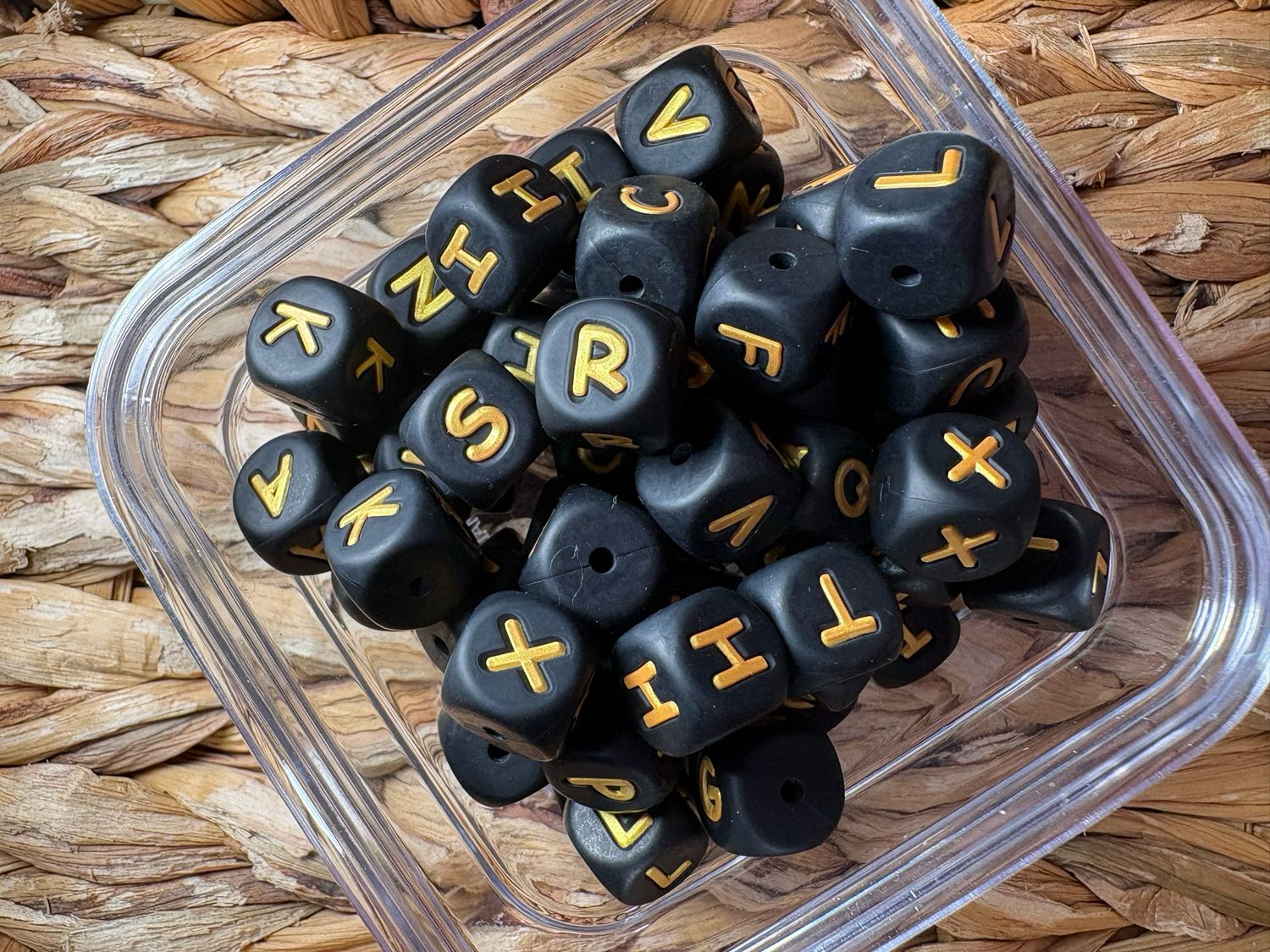 Bulk Bag Silicone Letters- 4 of each Letter- Black &amp; Gold