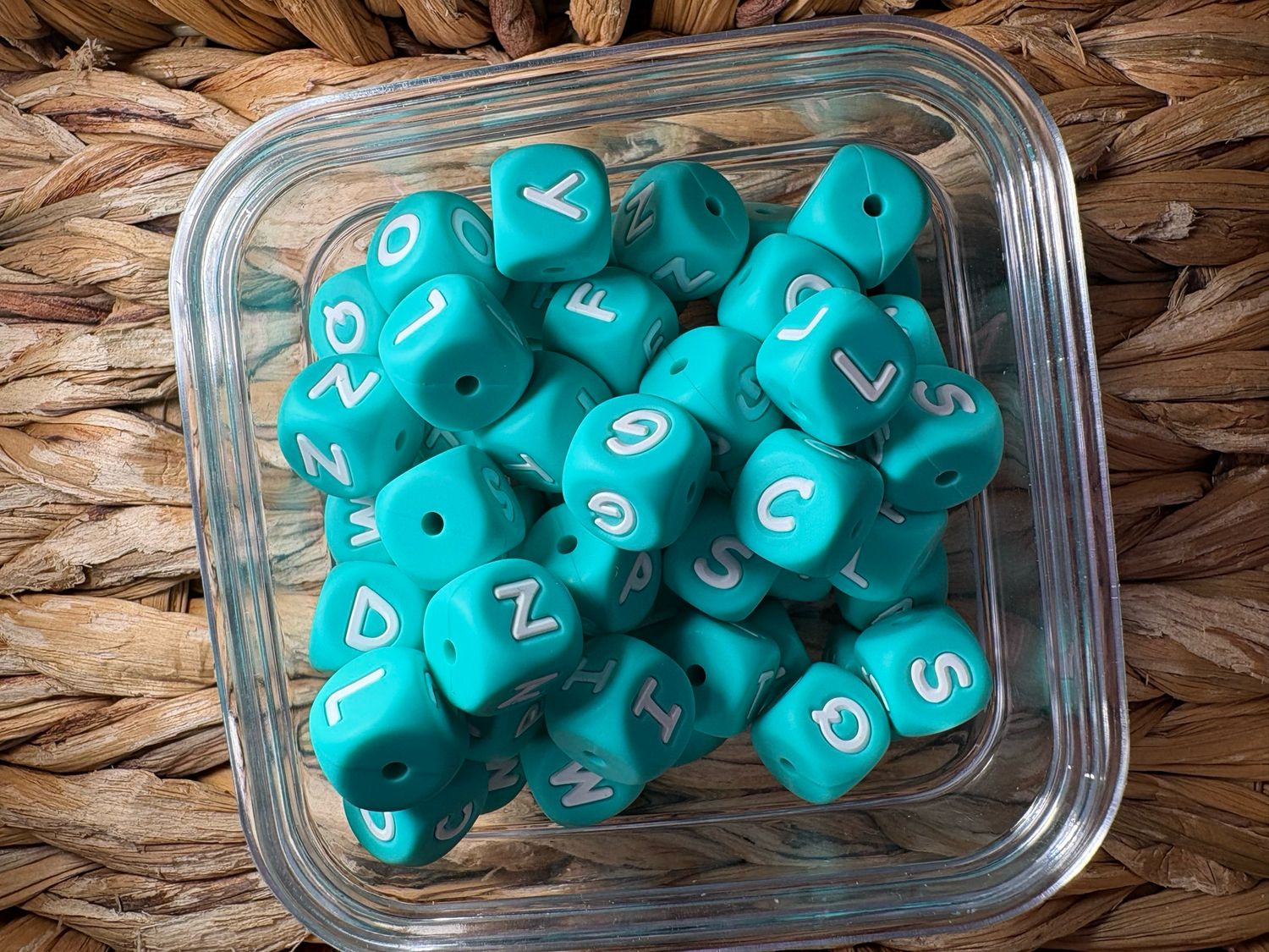 Bulk Bag Silicone Letters- 4 of Each Letter- Turquoise