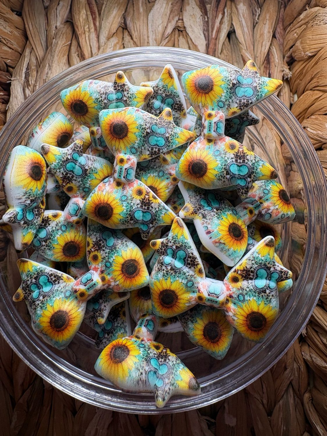Turquoise Sunflower Bow Focal