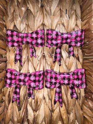 Shiny Pink Snowflake Plaid Straw topper ST14
