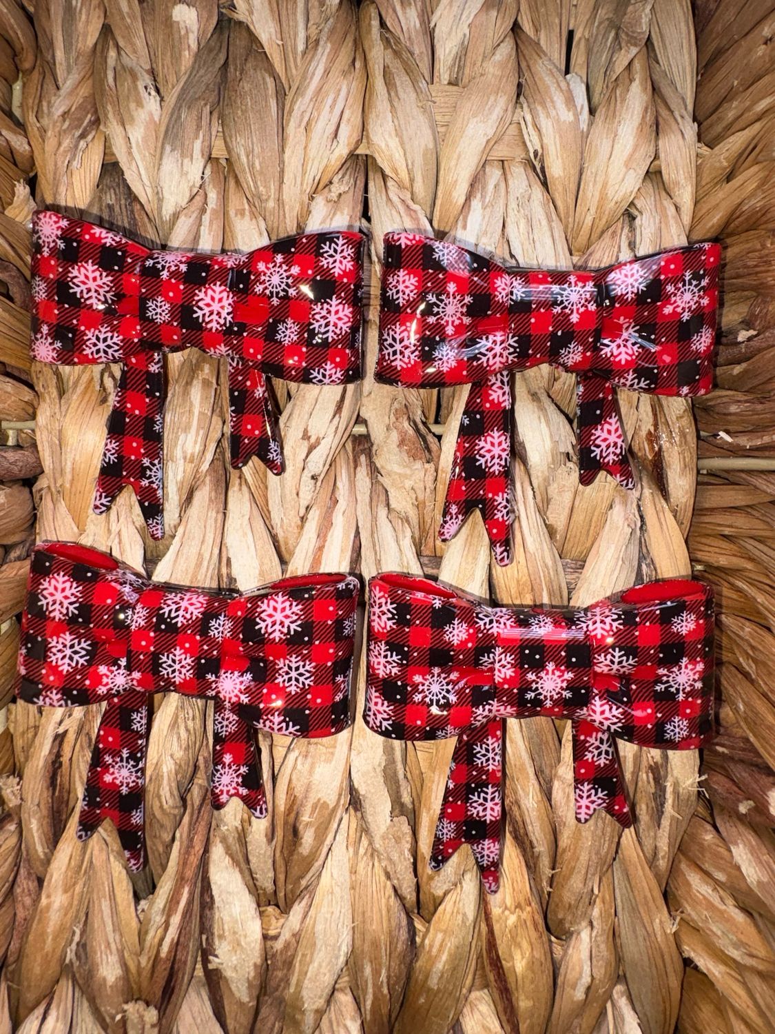 Shiny Red Snowflake Plaid Straw Topper ST13