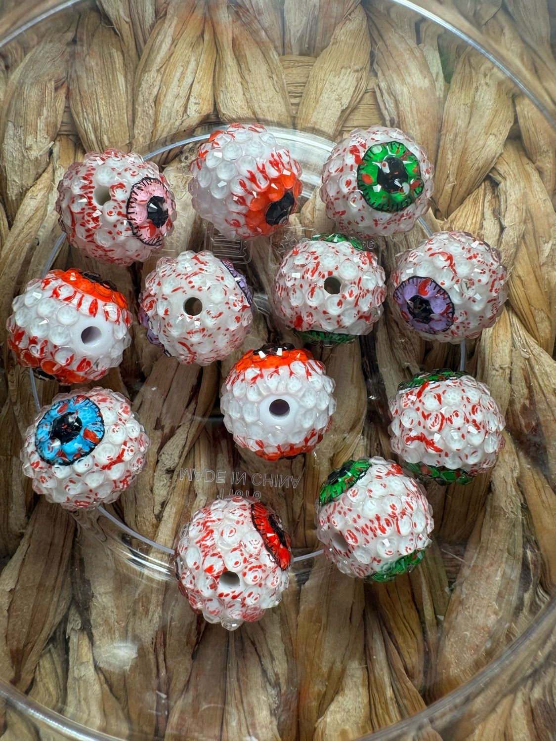 Eye Ball Jelly Rhinestone Bead Bag 18mm-12pc
