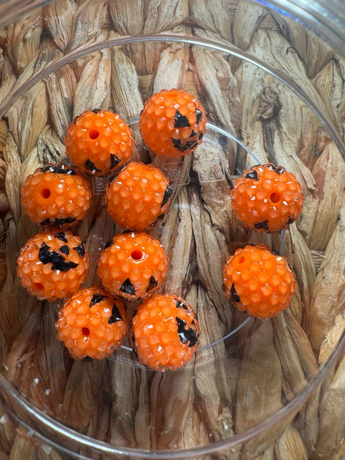 Pumpkin 20mm Jelly Rhinestone Bead Bag-10pc