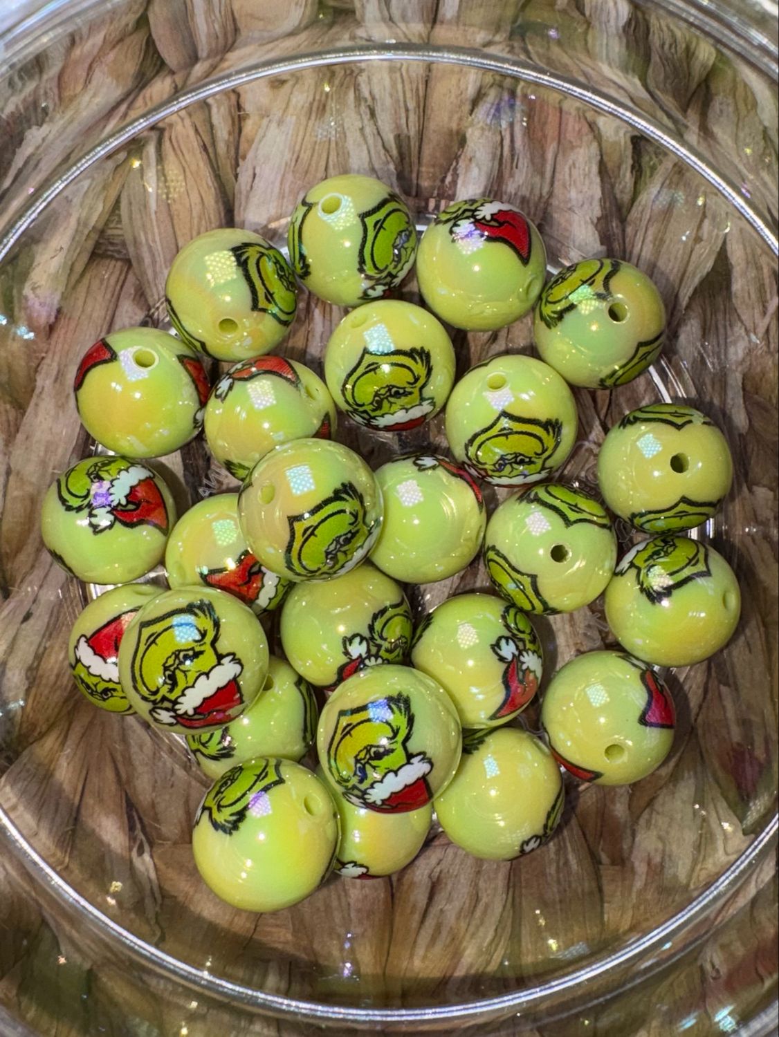 Light Green Grinch Head Bead Bags-25pc