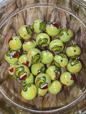 Light Green Grinch Head Bead Bags-25pc