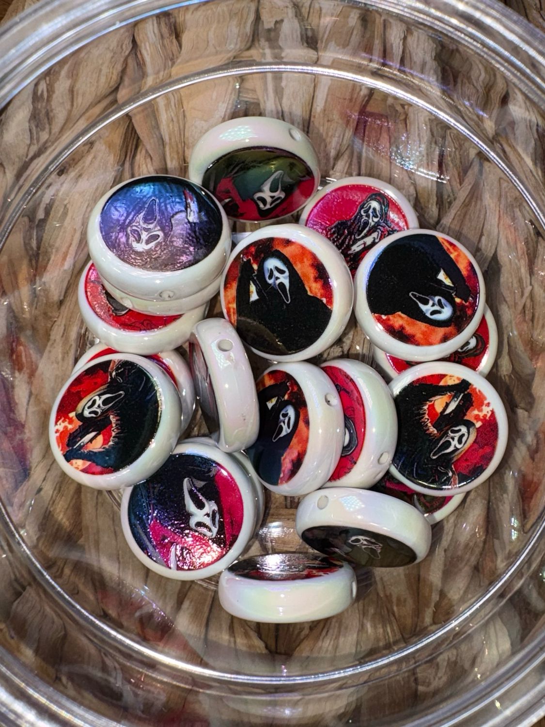 Circle Ghost Face Acrylic Bead Bags-20pc