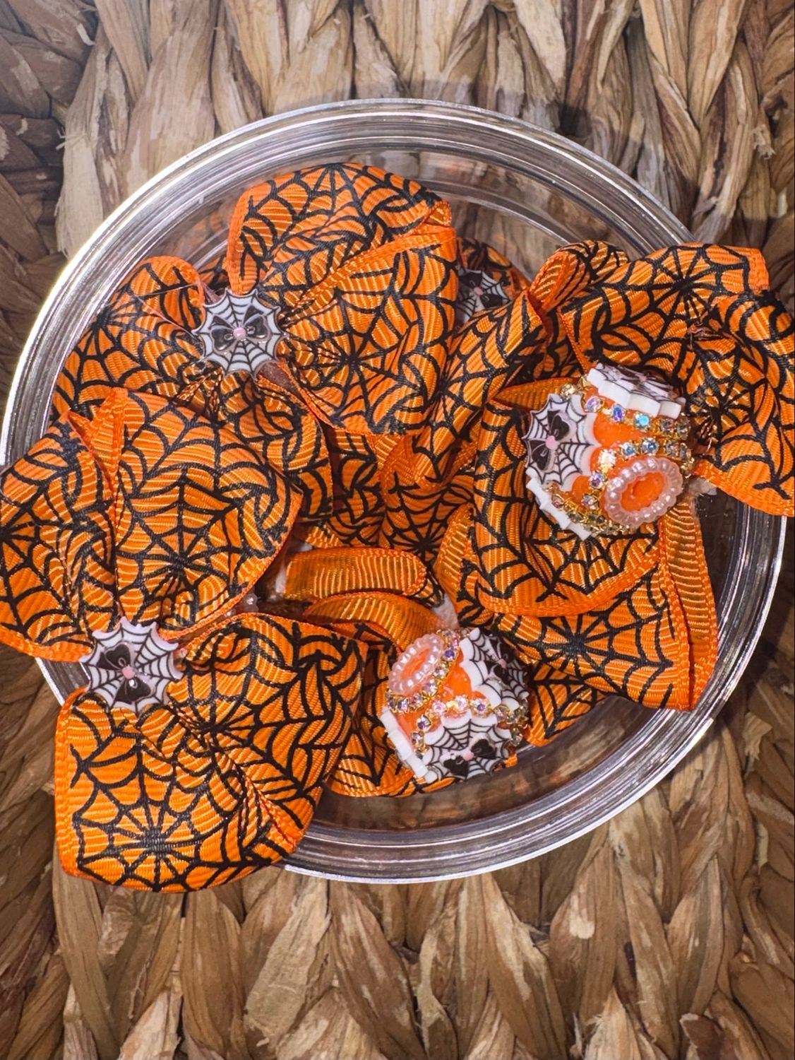 Orange Halloween SpiderWeb Sugar Bow Bead-1pc