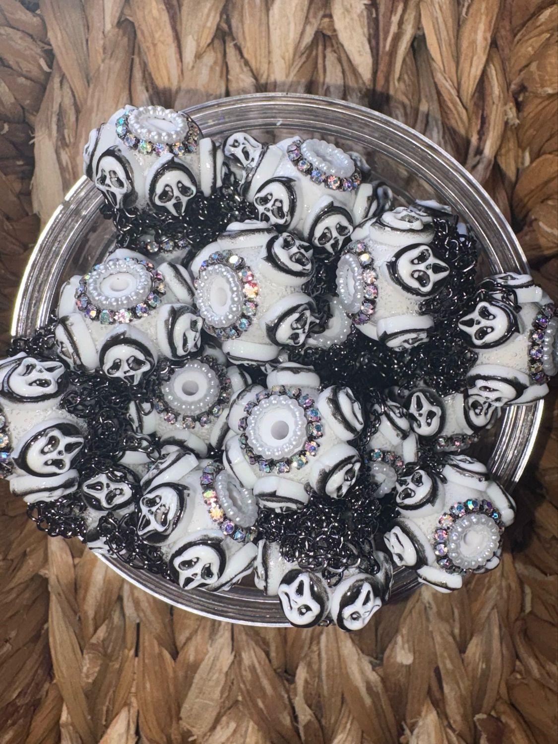 White Ghost Face Specialty Dangle Bead Bags-5pc