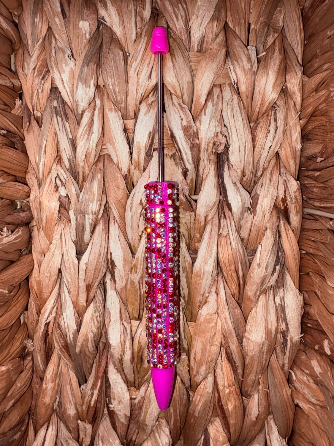 Dark Pink &amp; Silver Long Stem Rhinestone Pen