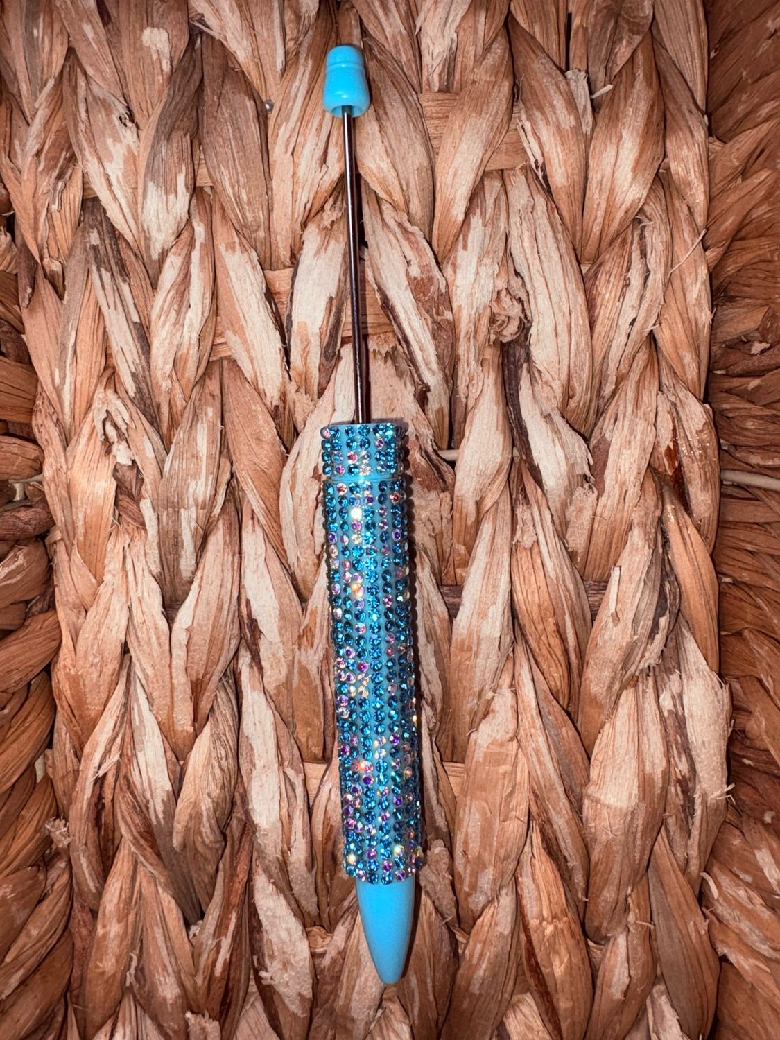 Light Blue &amp; Silver Long Stem Rhinestone Pen