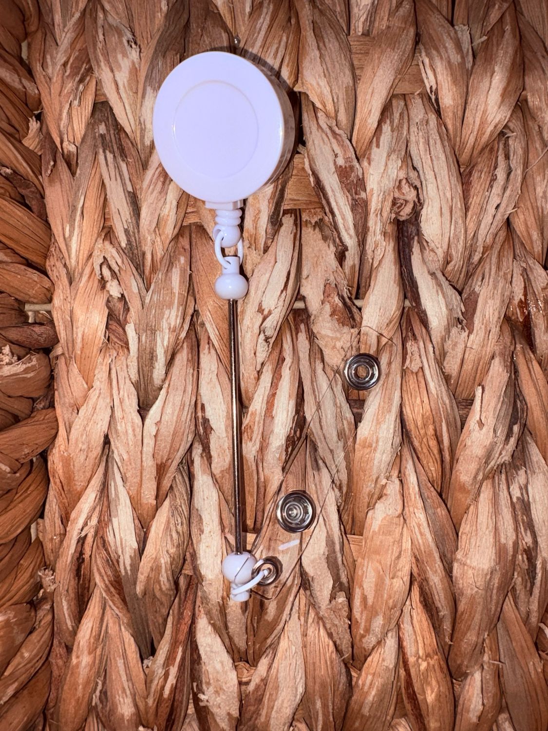 White Beadable Badge Reel- Claw Clip