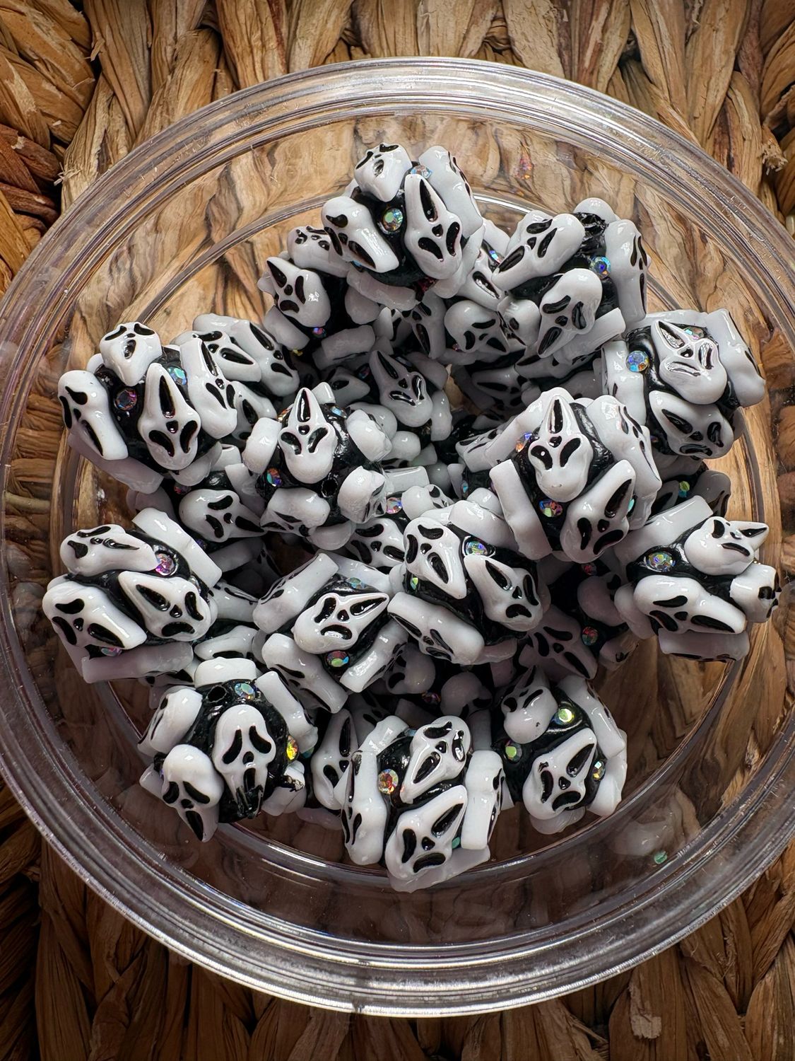 Black Ghost Face Clay Bead