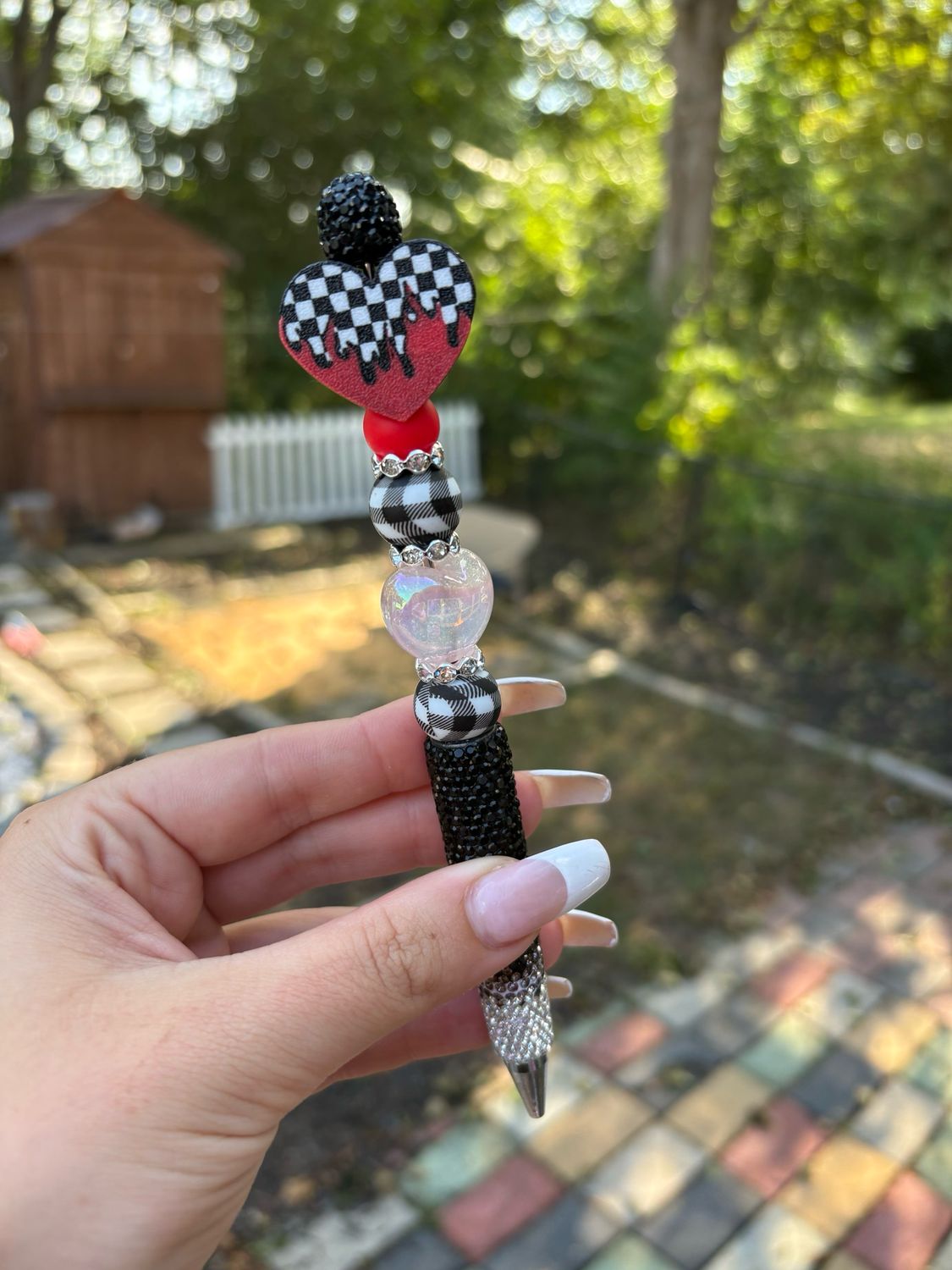 Checkered Heart 3d Printed Bead/Straw Topper