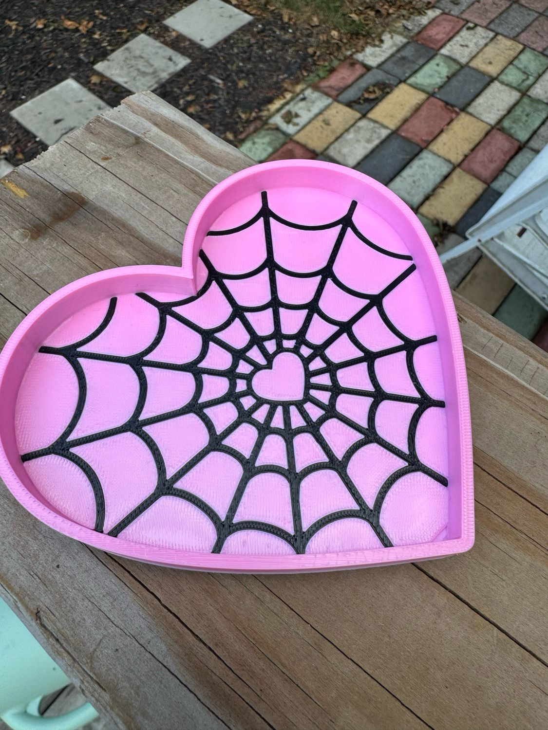 Pink Spidey Heart Trinket Tray 3d Printed