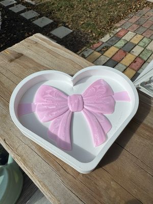 White Heart &amp; Pink Bow Trinket Tray 3d Printed