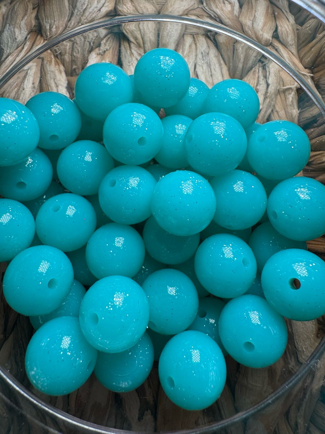 Turquoise Glitter Liquid Silicone Bead