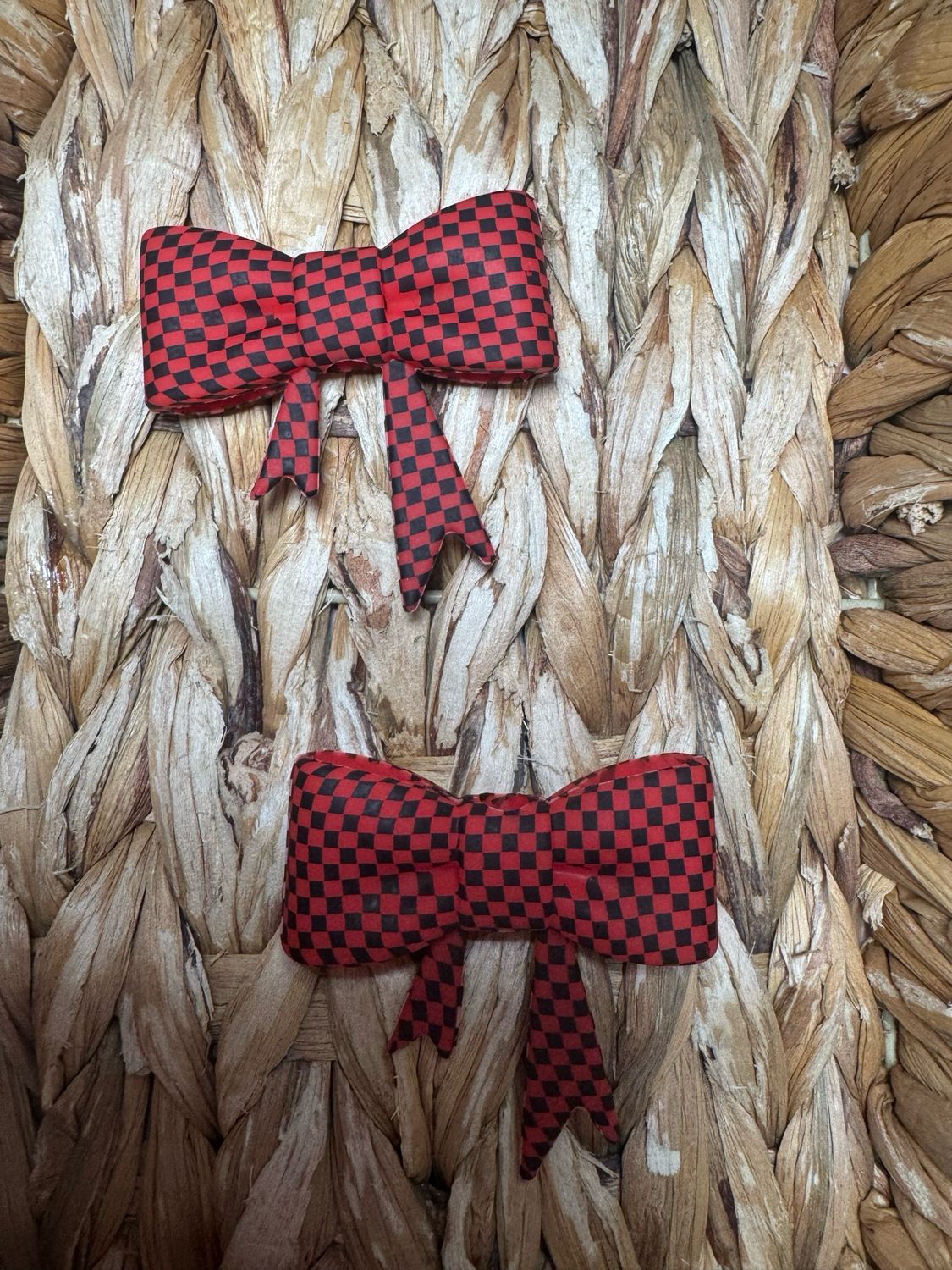 Red Plaid Bow Straw Topper
