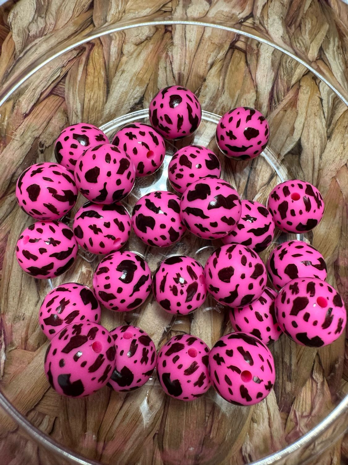 Pink Cheetah Print 15mm Silicone-25pc