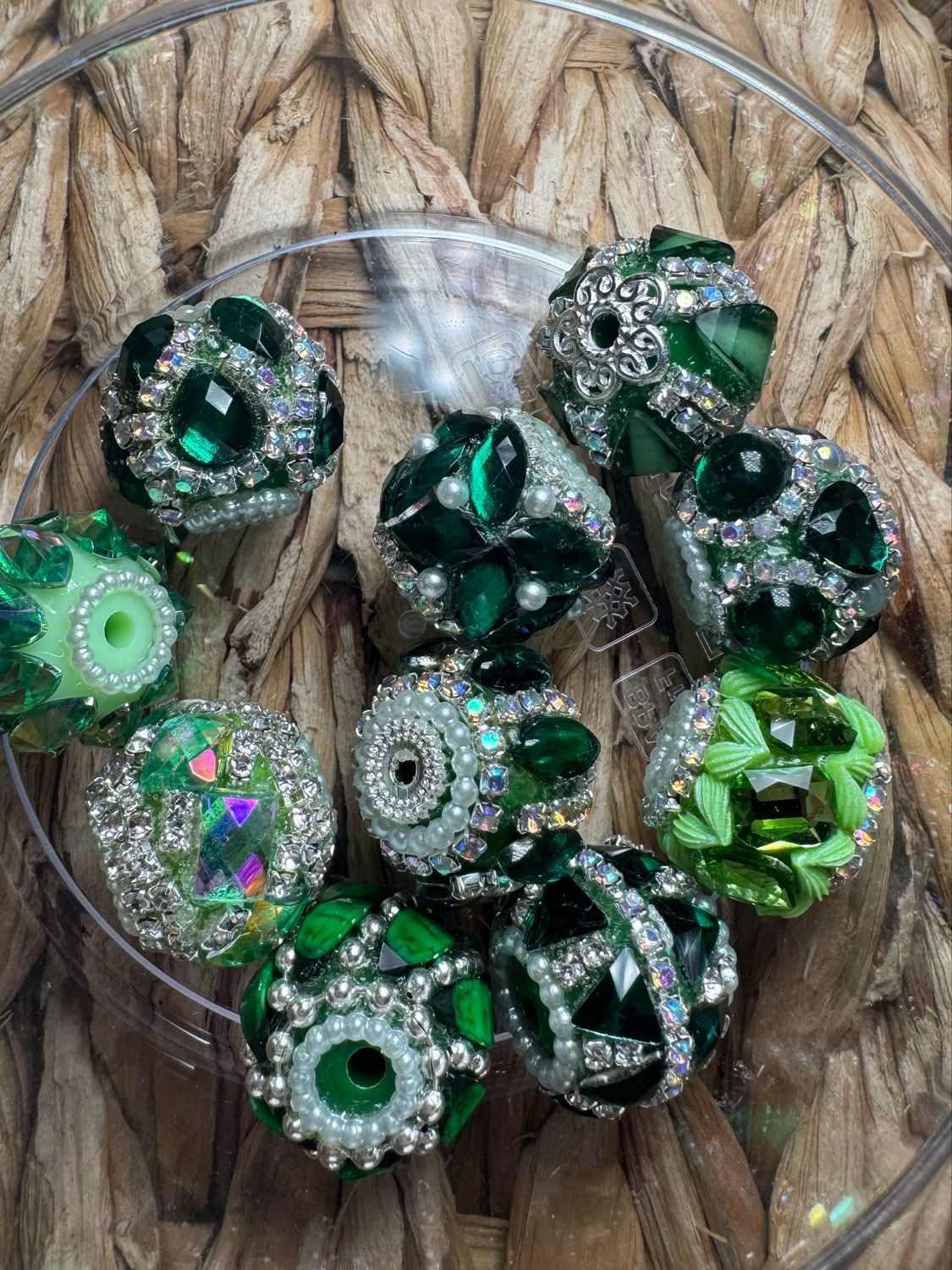 Bulk Bag- Green Fancy Beads-10pc