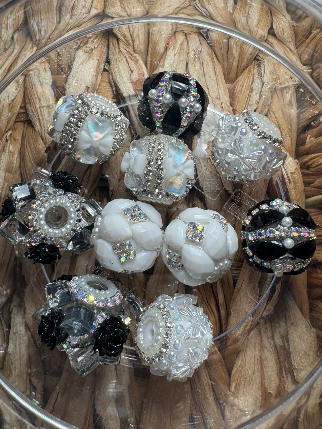 Bulk Bag- Black &amp; White Fancy Beads-10pc