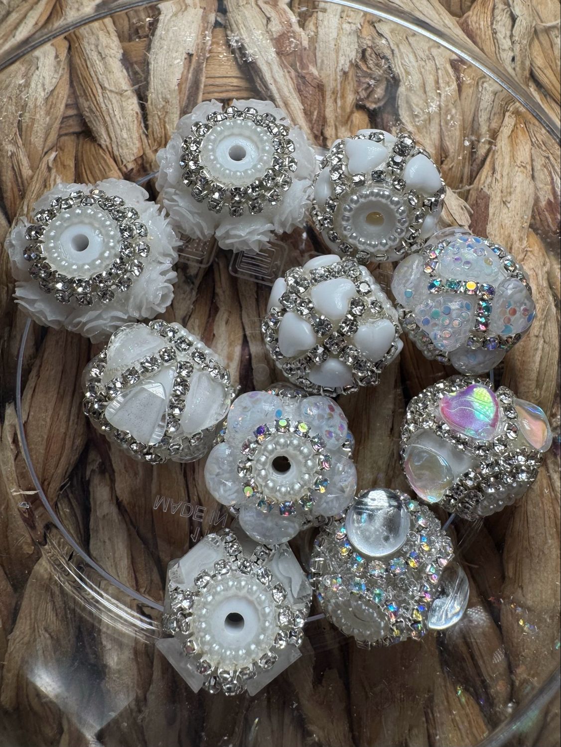 Bulk Bag- White Fancy Beads-10pc