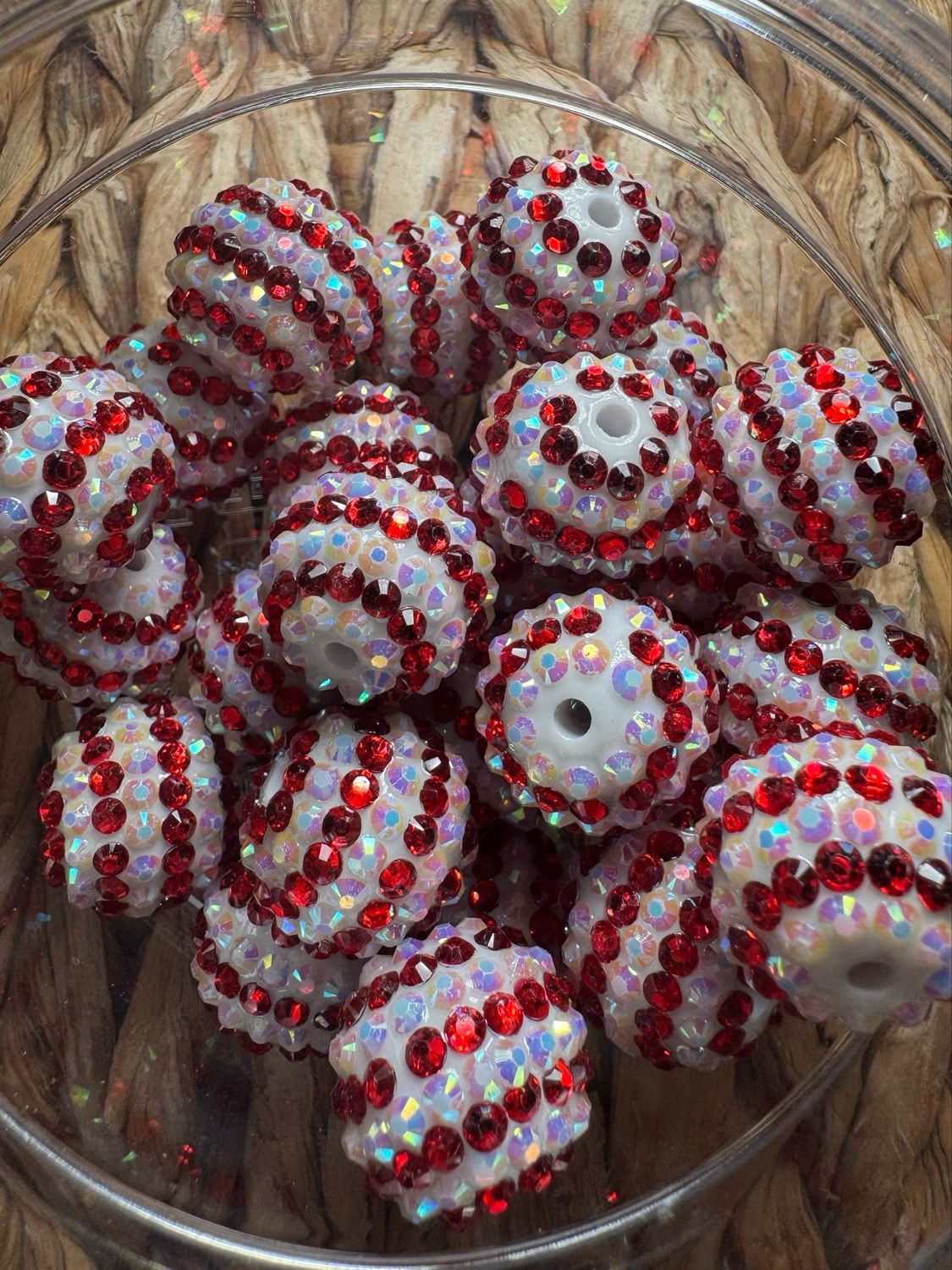 Bulk Bag-20mm Red &amp; White Rhinestone Bag-25pc