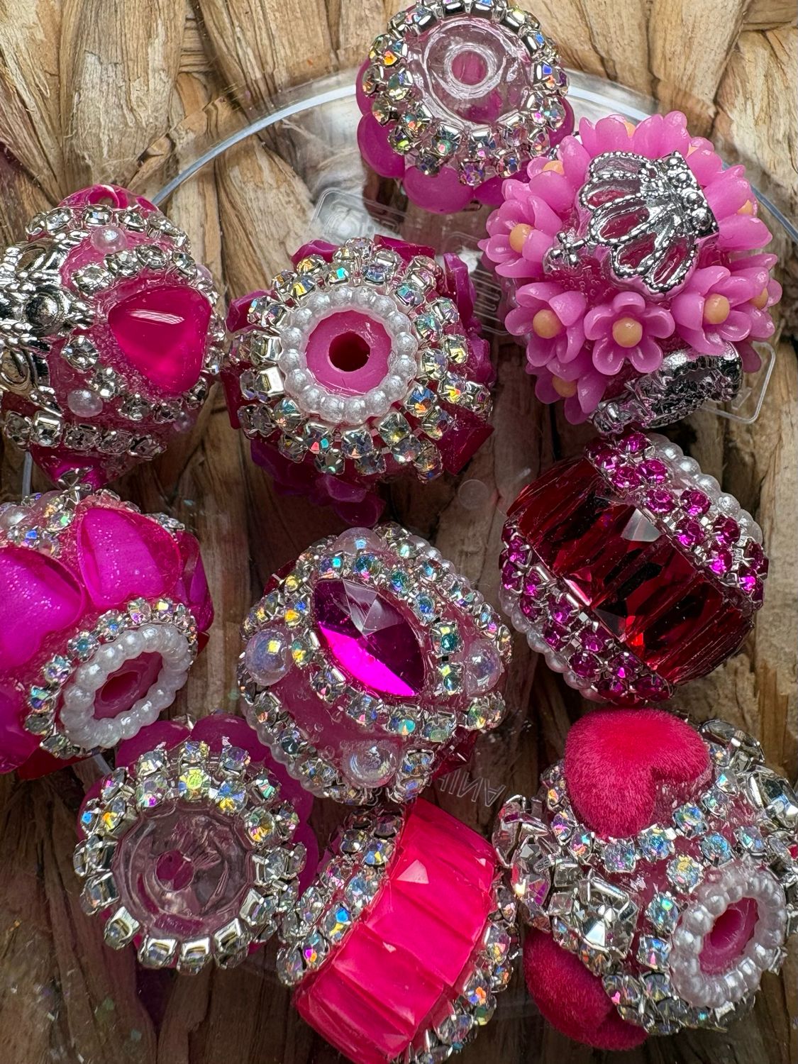 Bulk Bag- Dark Pink Fancy Beads-10pc