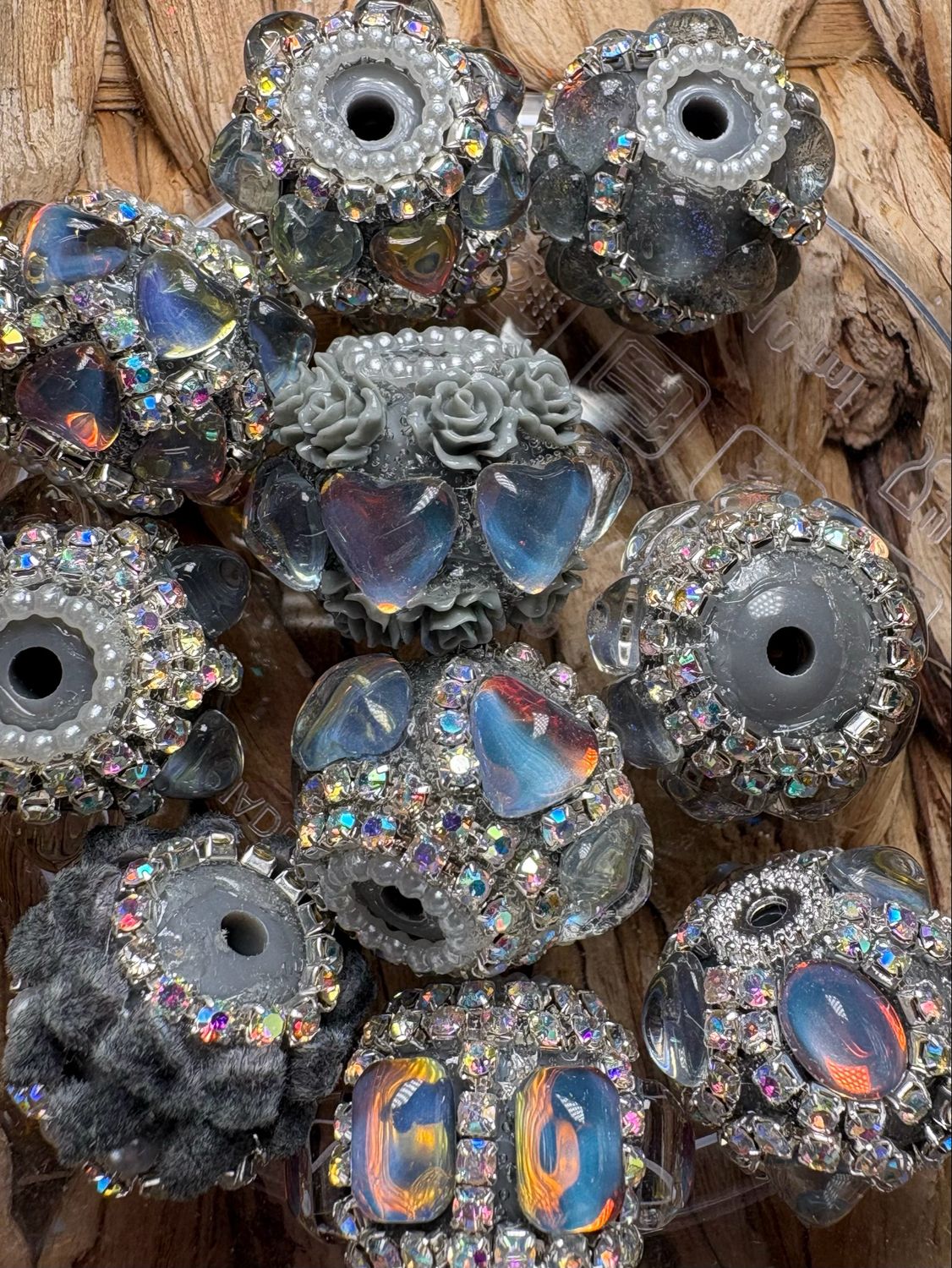 Bulk Bag- Gray Fancy Beads-10pc