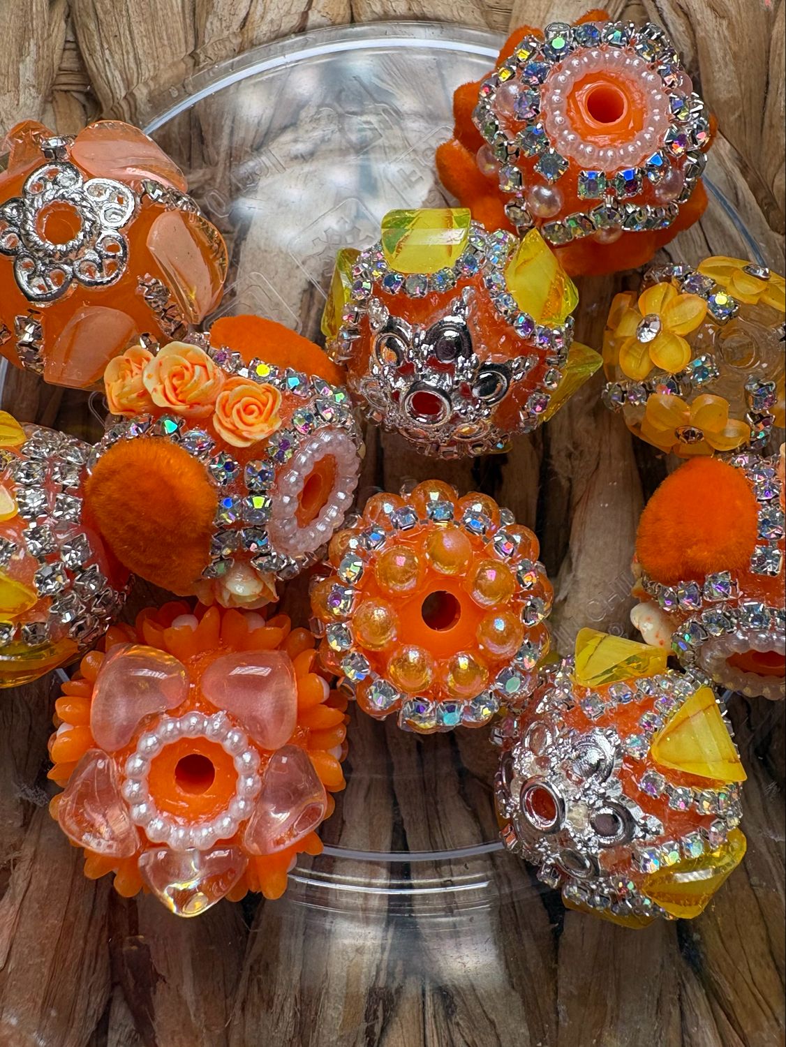 Bulk Bag- Orange Fancy Beads-10pc