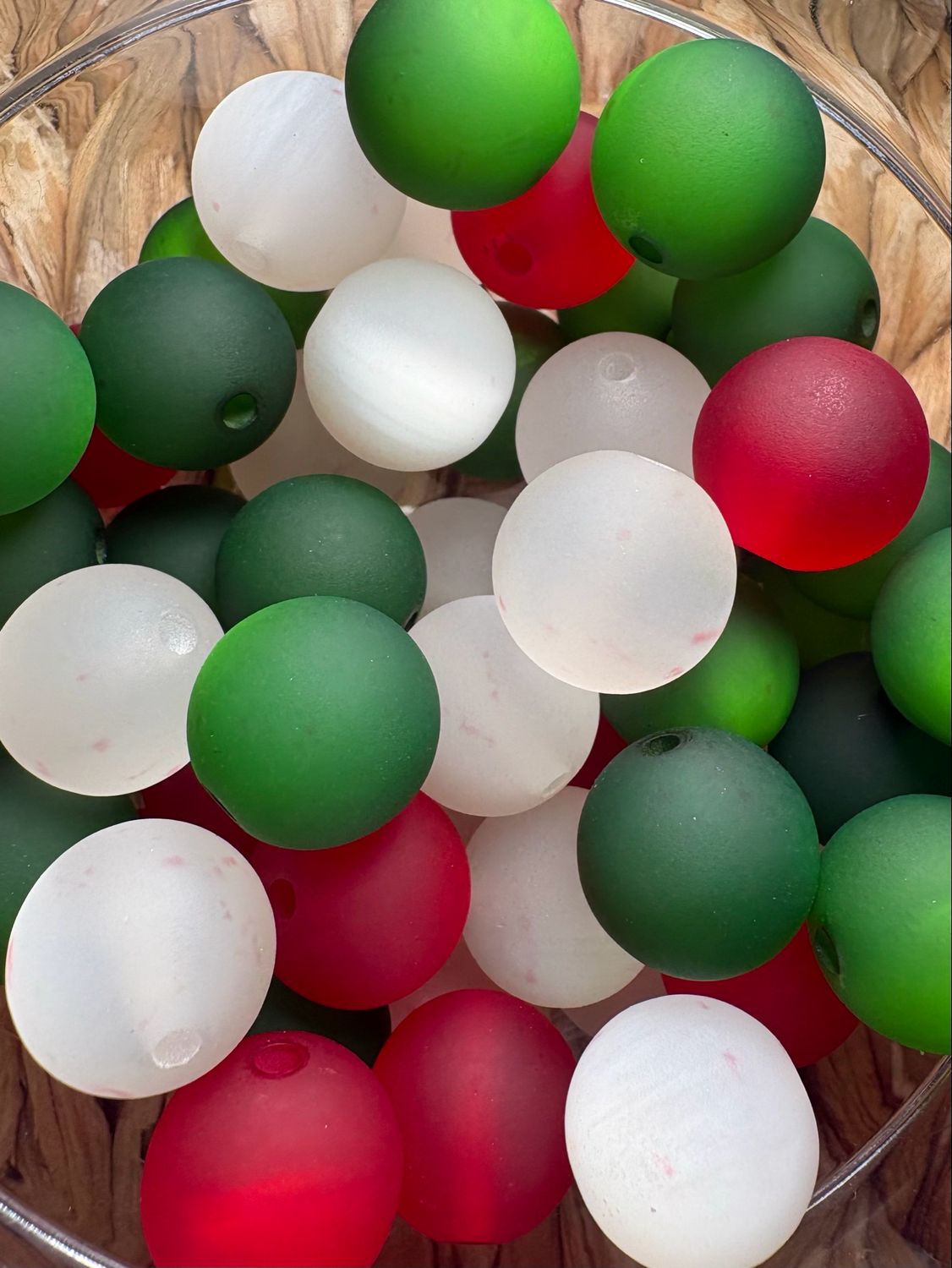 Bulk Bag- 15mm Frosted Christmas-50pc