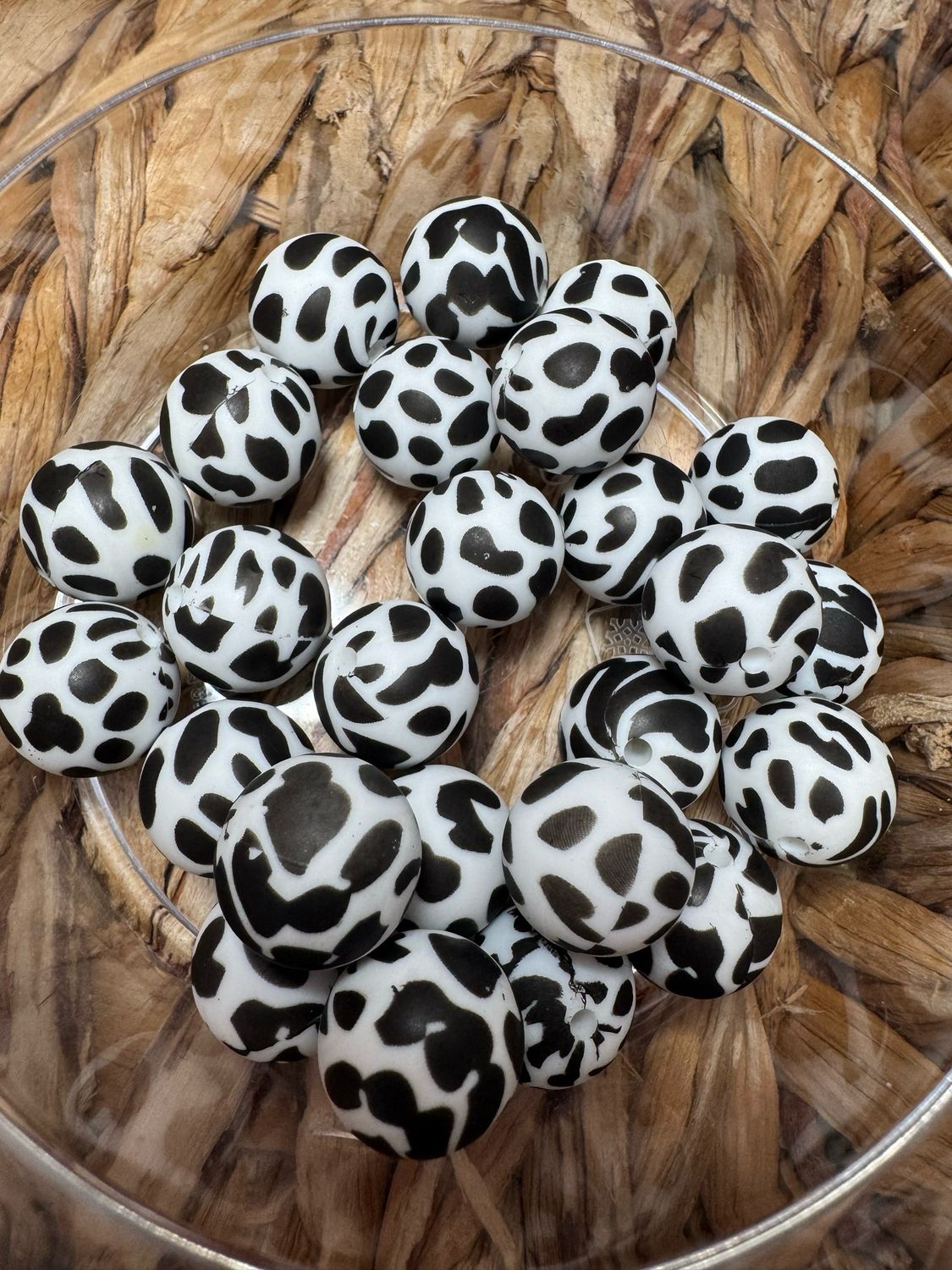 15mm Cow Print Silicone Bead Bag-25pc